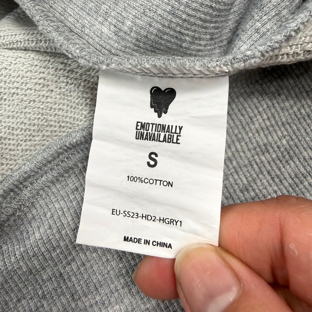 Emotionally Unavailable Yesterdays Tears Melting Heart Gray Hoodie S NEW - Picture 8 of 10